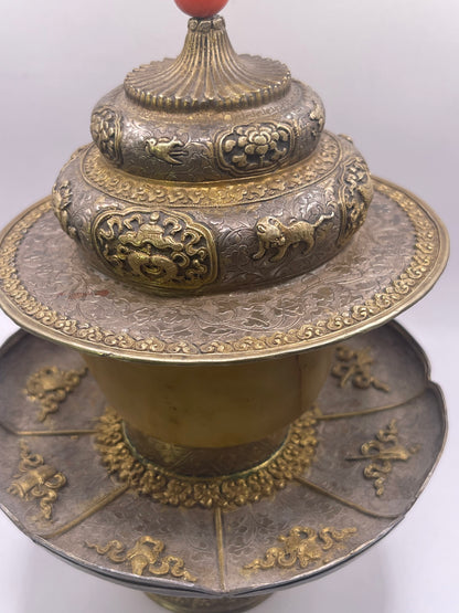 Antique silver Tibetan cup stand