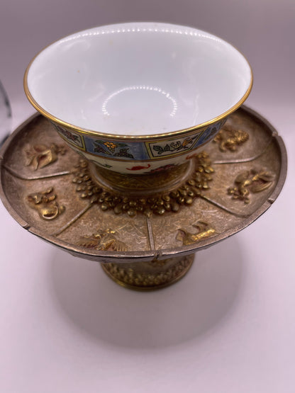 Vintage silver and gilded silver  Tibetan cup stand
