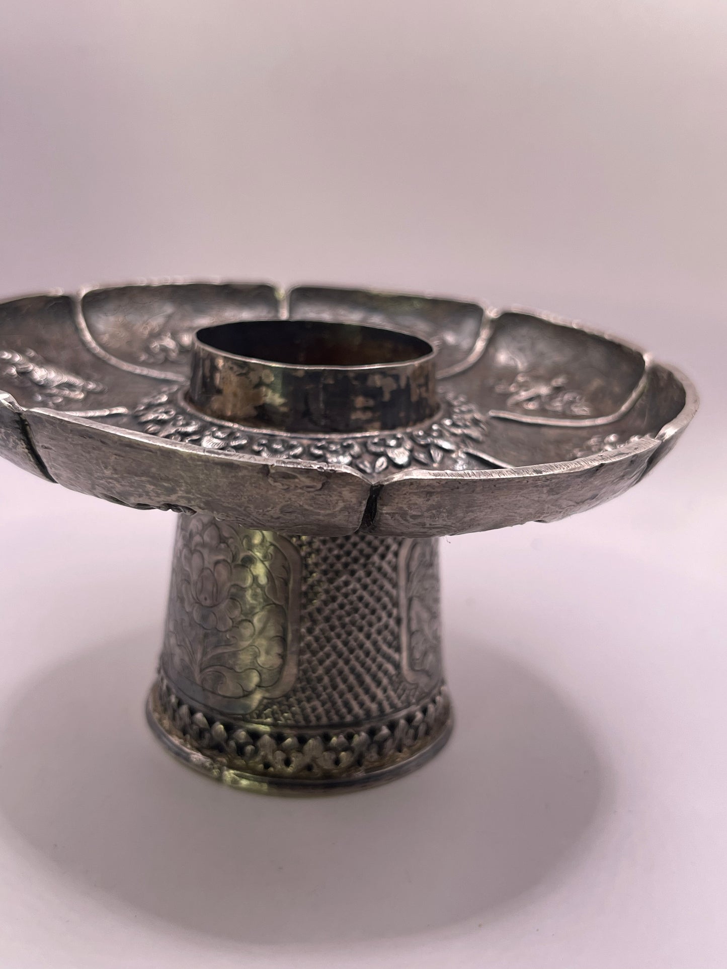 Antique silver Tibetan cup stand