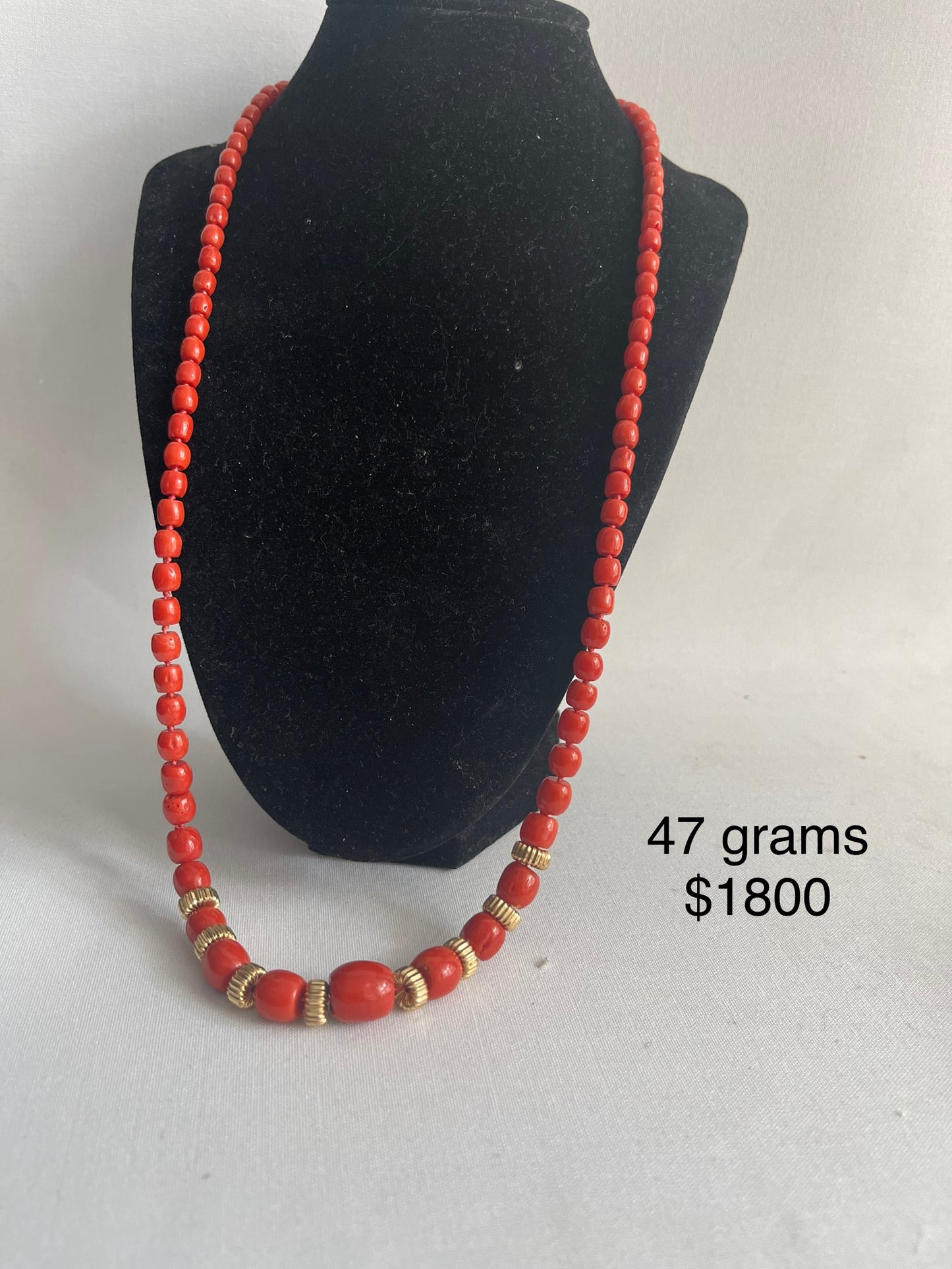 Coral and gold bead necklace