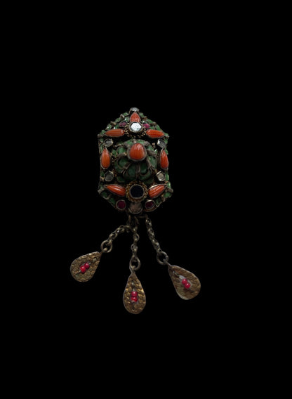Antique Ottoman silver and gilded silver with coral belt buckle