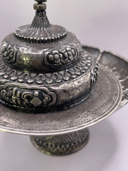 Antique silver Tibetan cup stand
