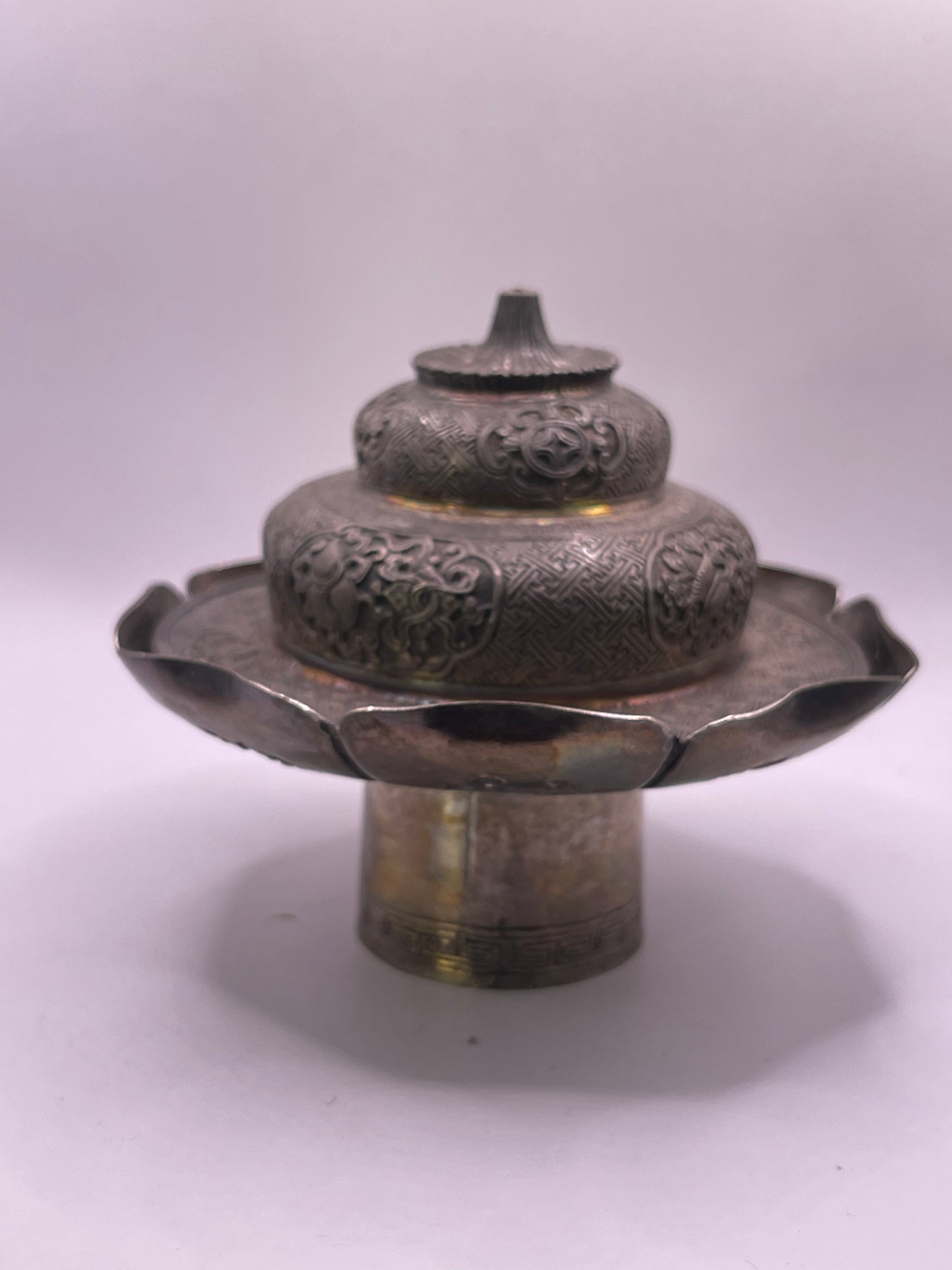 Antique silver Tibetan cup stand