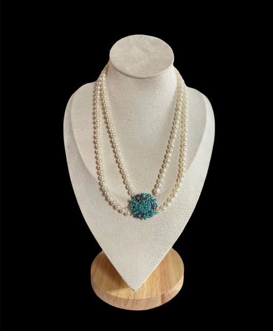 18kt gold, turquoise and sapphire and pearl necklace