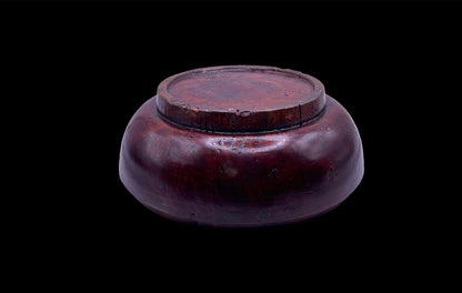 An antique burlwood tsampa bowl with cover