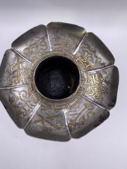 Antique silver Tibetan cup stand with cup