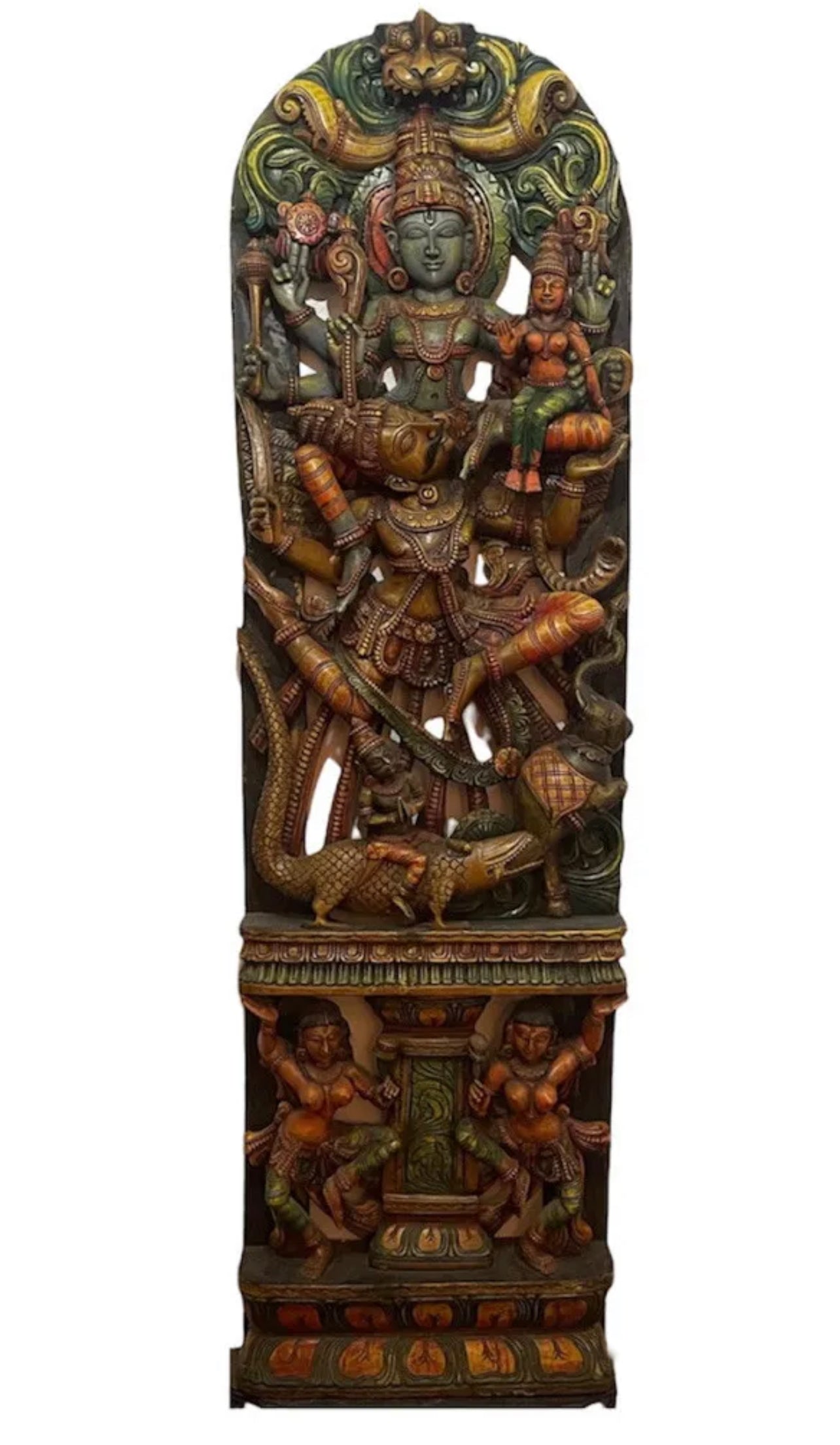 Vintage carved wood statue of Vishnu