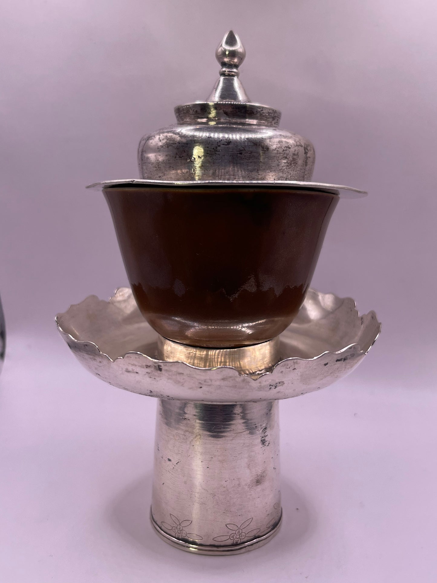 Antique silver Tibetan cup stand