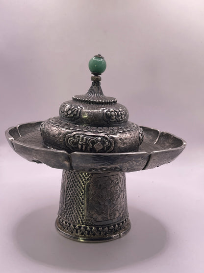 Antique silver Tibetan cup stand