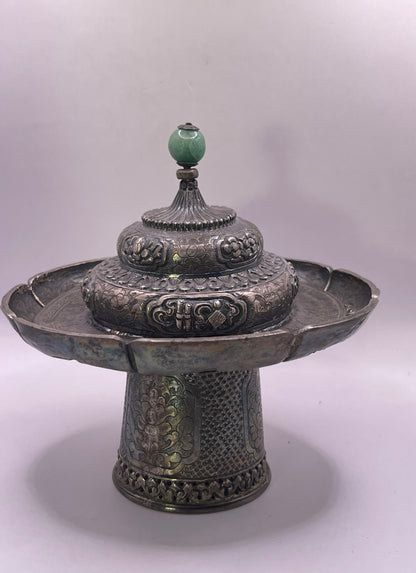 Antique silver Tibetan cup stand