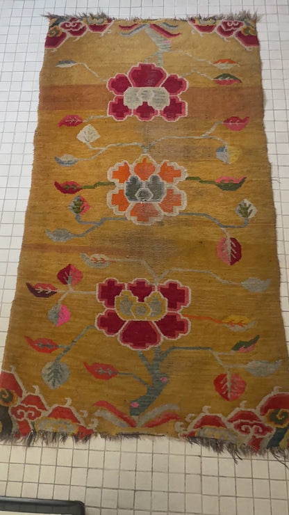 19th C./20th Century rare antique Tibetan floral rug