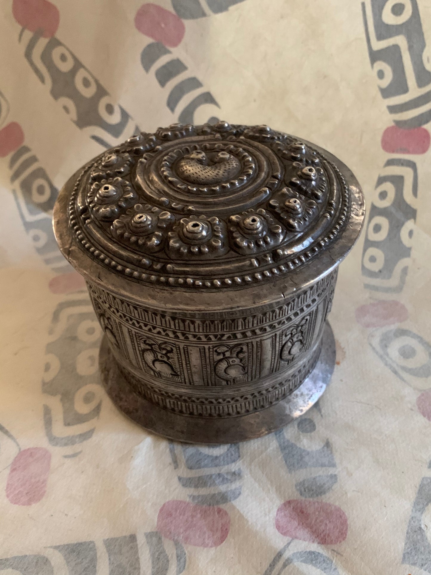 An antique silver incense box with lid