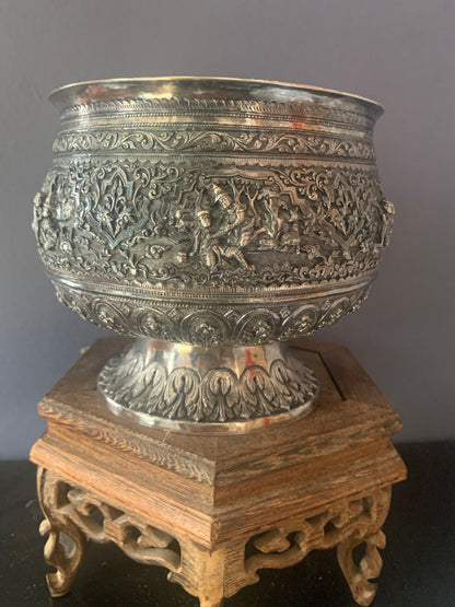 A silver rice bowl