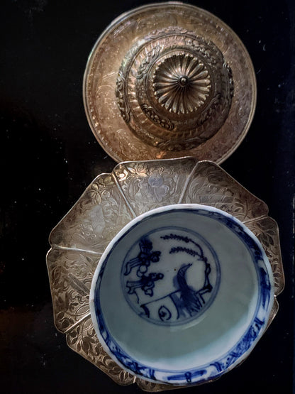 Vintage porcelain cup w/ silver cup stand