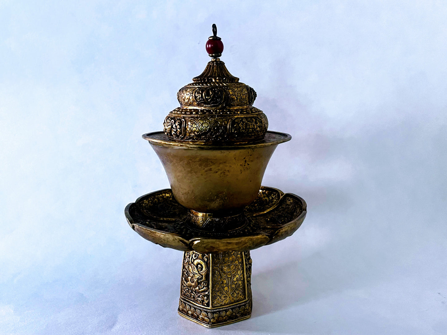 A vintage Gilt silver Tibetan cup stand