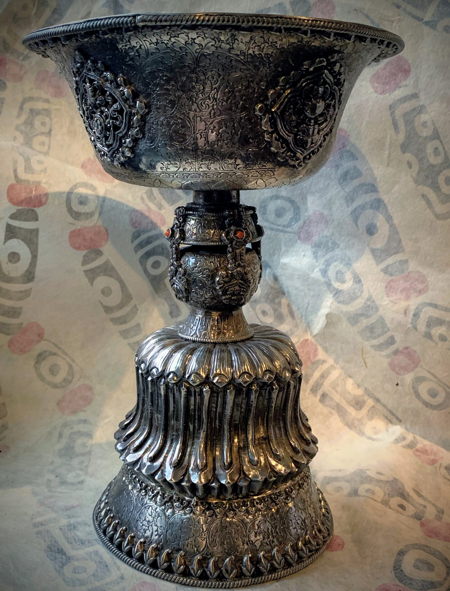 Antique Tibetan silver butterlamp