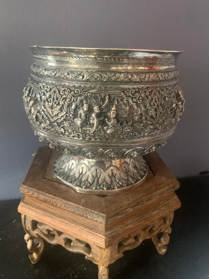 A silver rice bowl