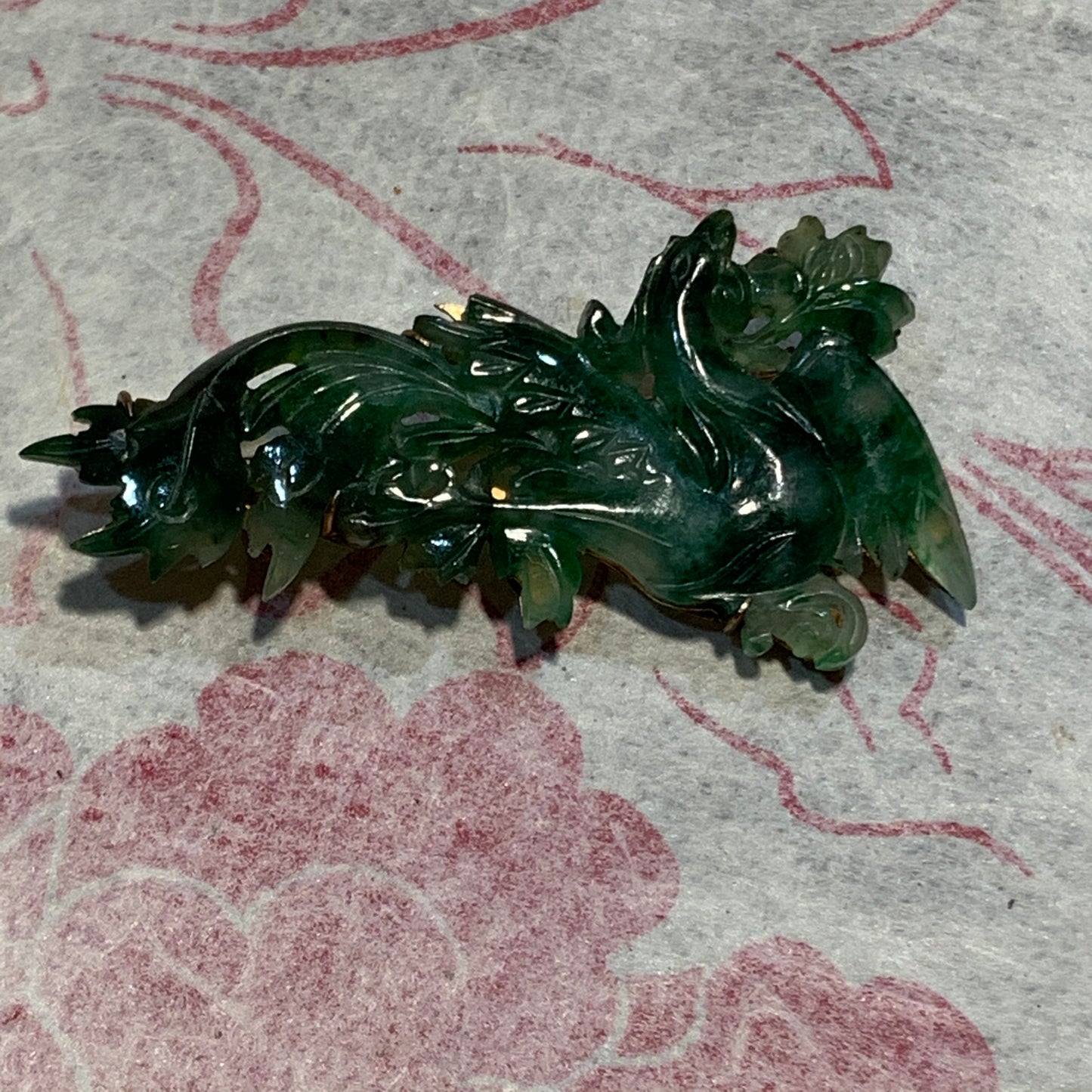 Antique Phoenix jade brooch