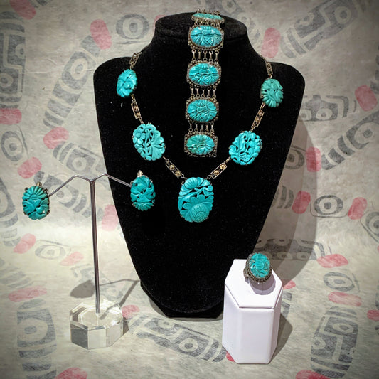 Vintage carved Turquoise jewelry set