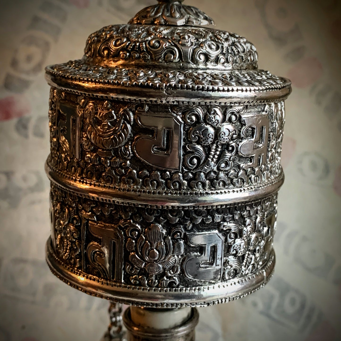 Vintage Tibetan silver prayer wheel