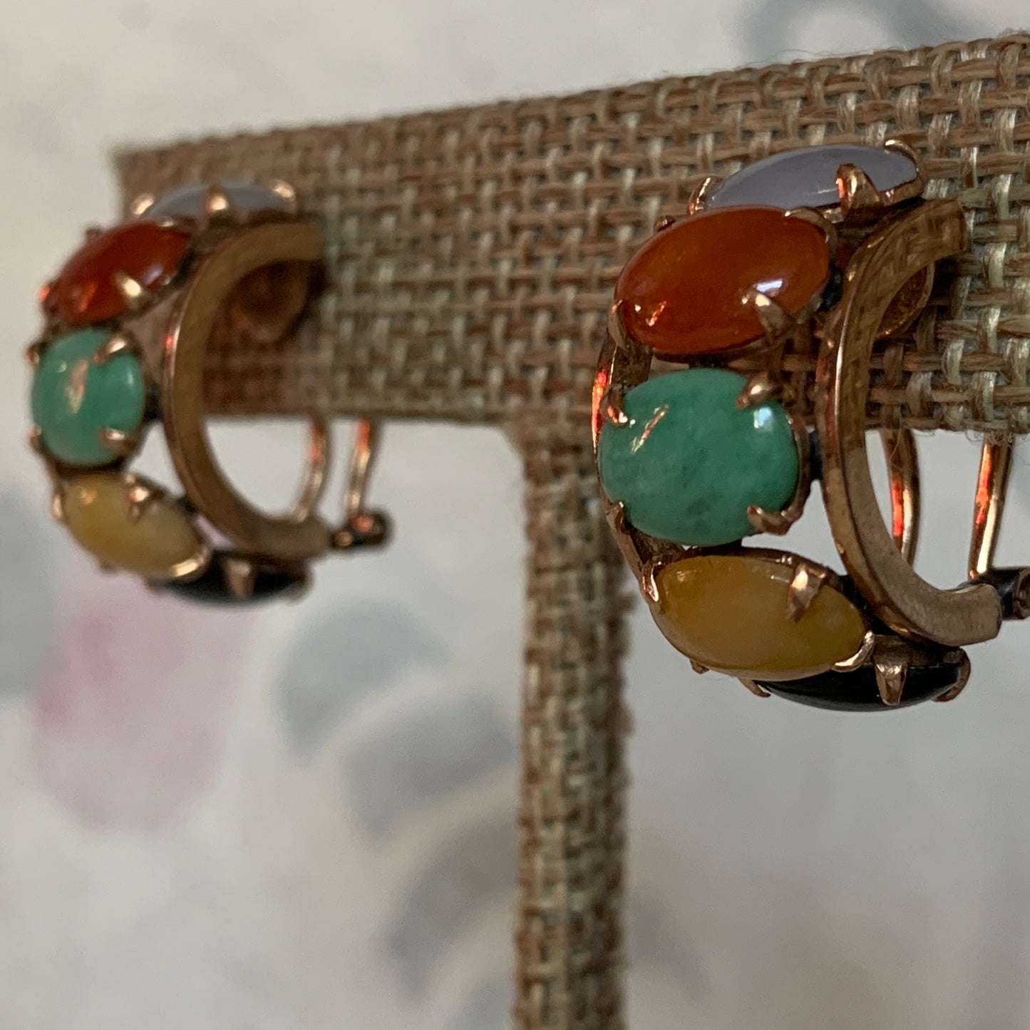 A pair of multicolored jade earrings