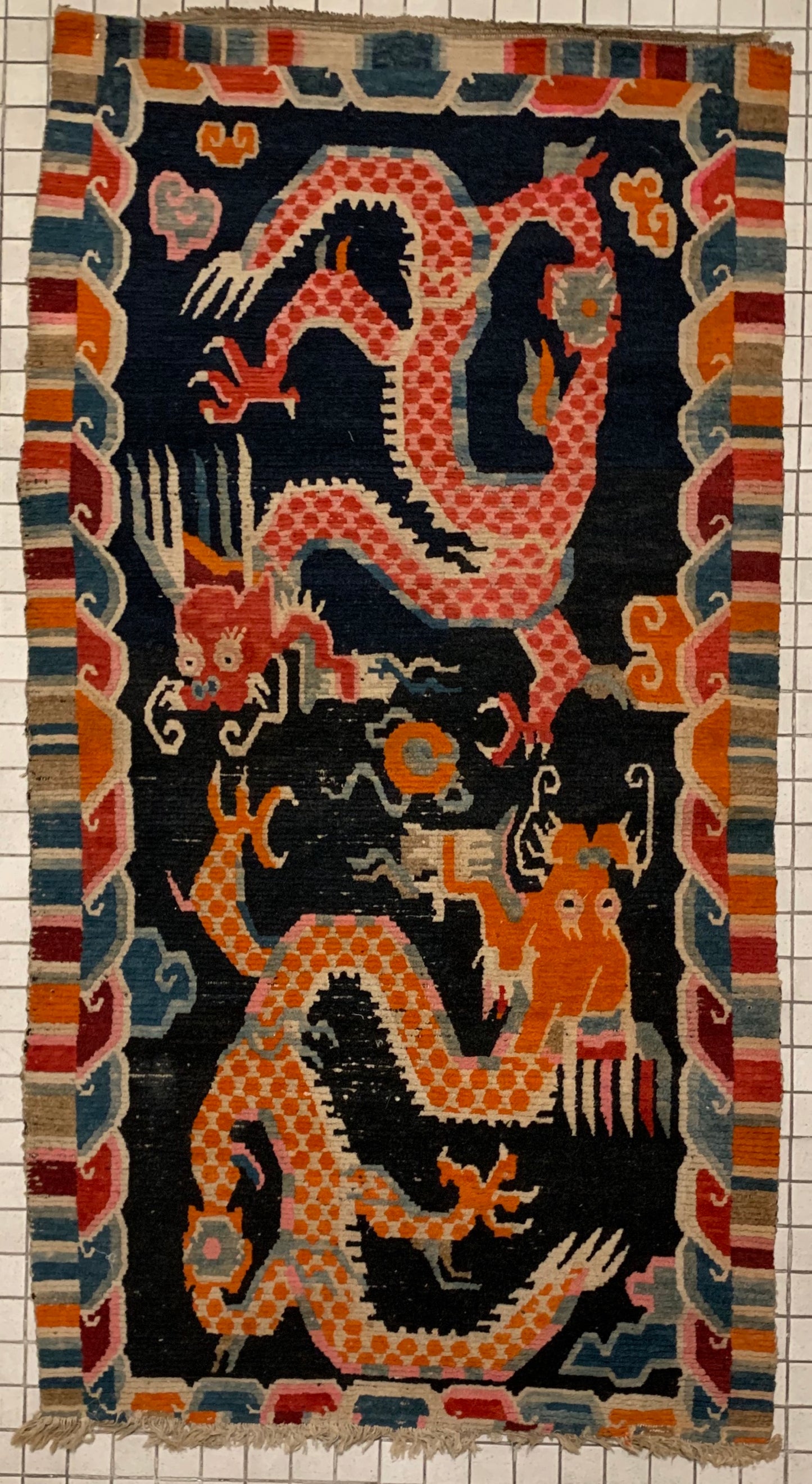 Antique Tibetan Dragon rug