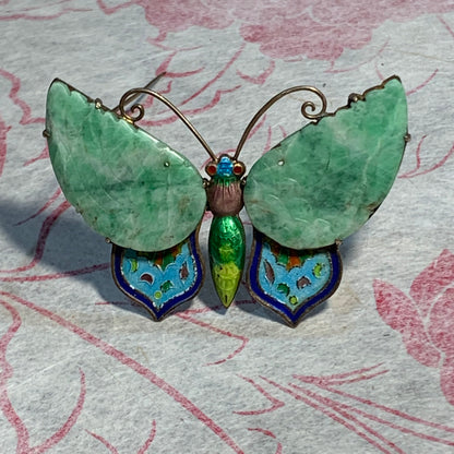 Vintage Clouds one and jade butterfly brooch -