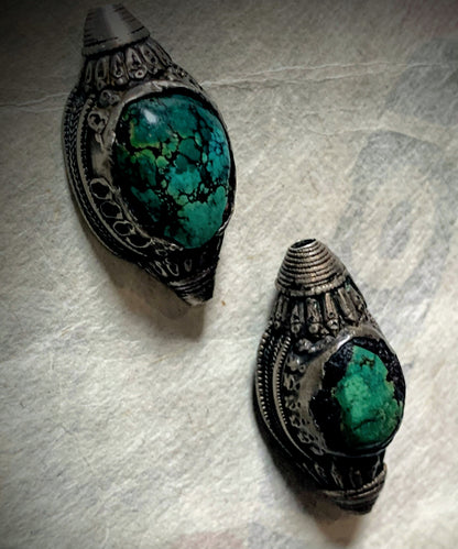 Antique Tibetan turquoise and silver hair beads