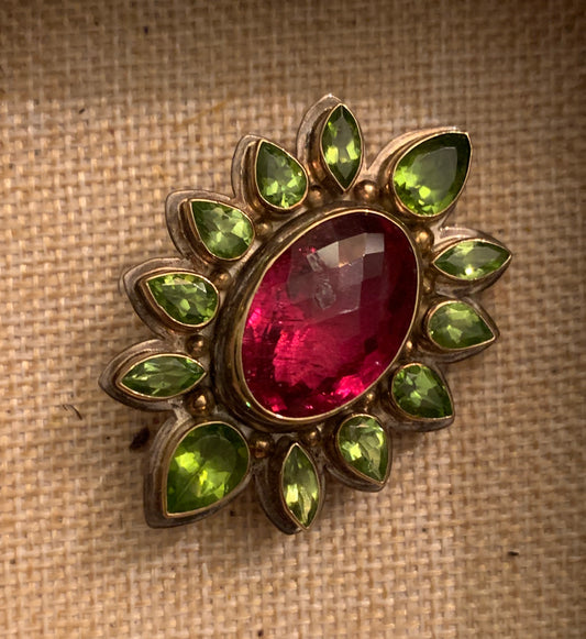 Peridot and tourmaline bezel set