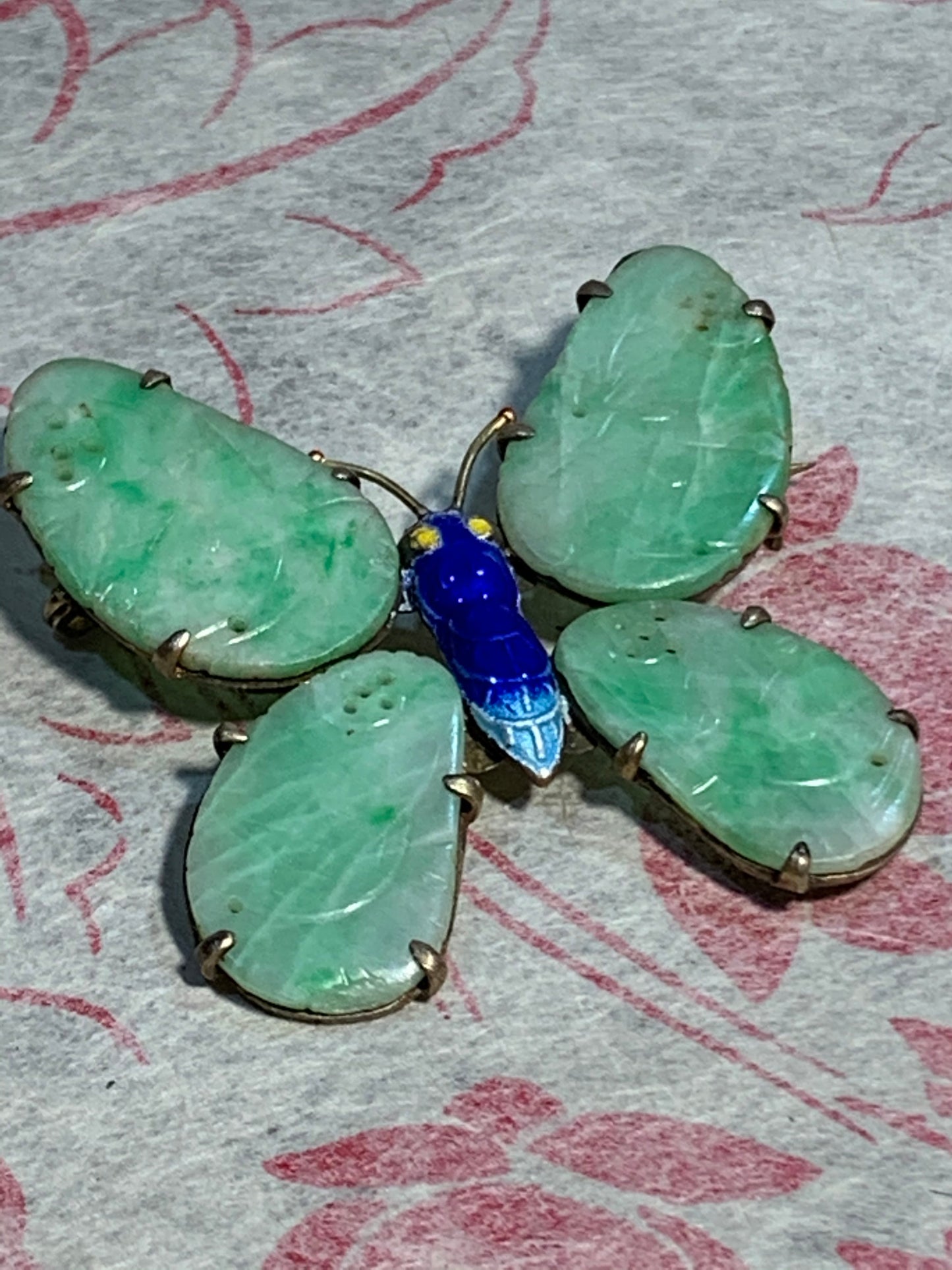 Vintage jade and cloisonne butterfly Brooch
