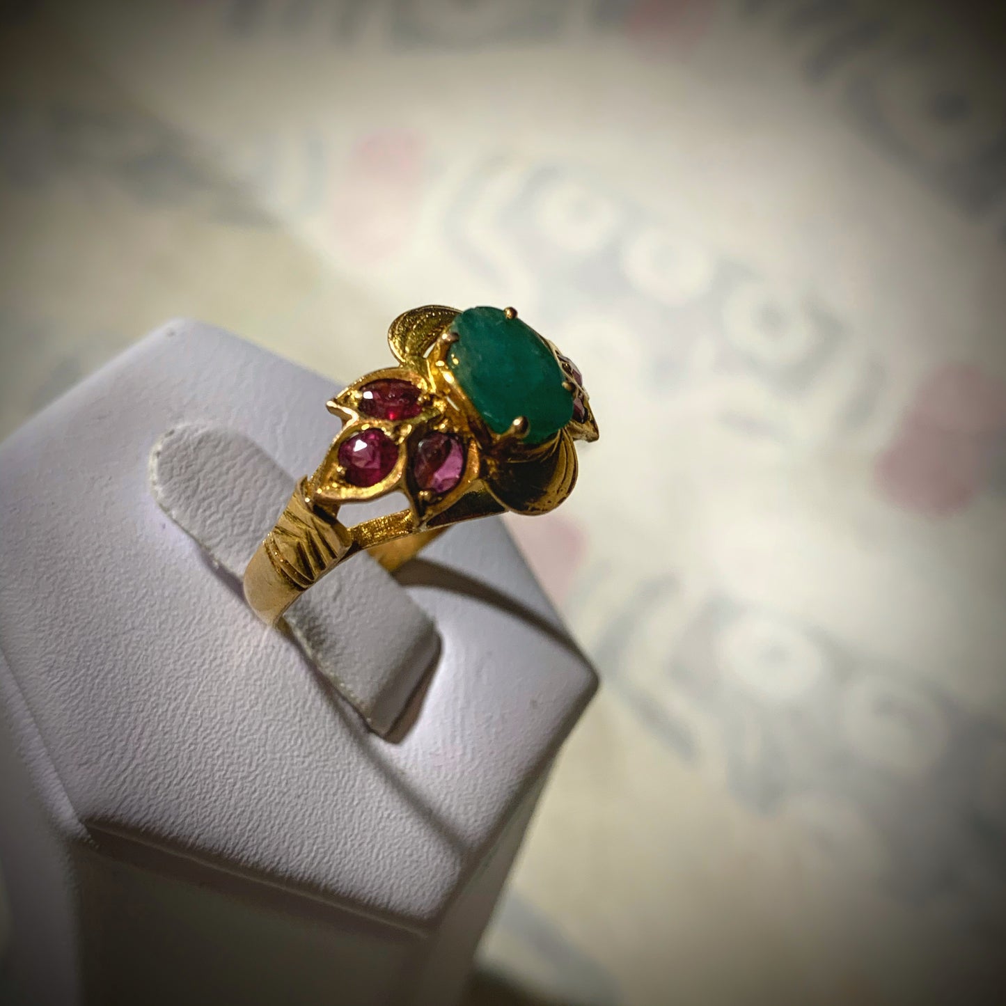 Emerald and ruby ring