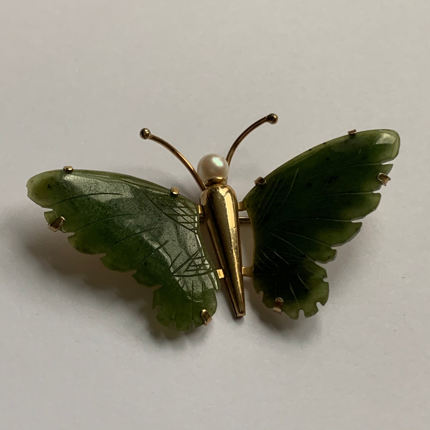 Nephrite jade butterfly brooch