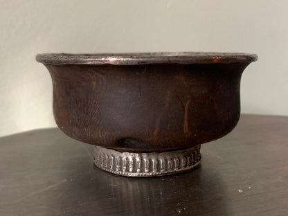 Wooden Tibetan bowl with silver details