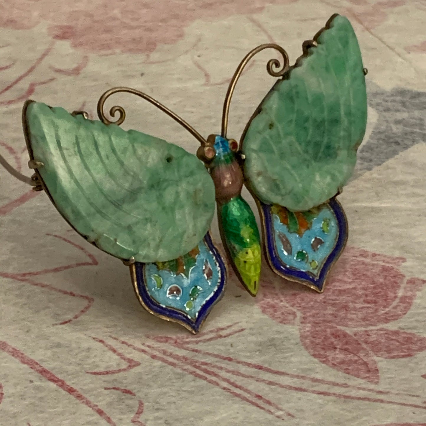 Vintage Clouds one and jade butterfly brooch -
