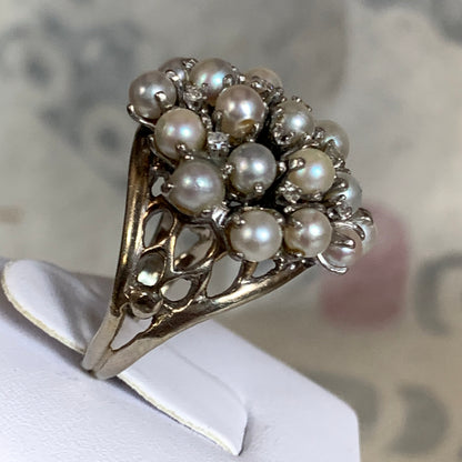 Pearl and diamond ring