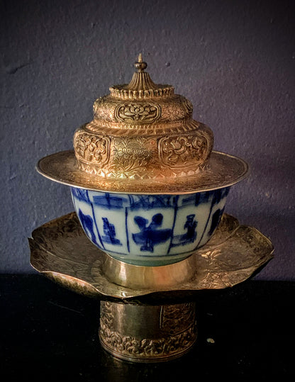 Vintage porcelain cup w/ silver cup stand