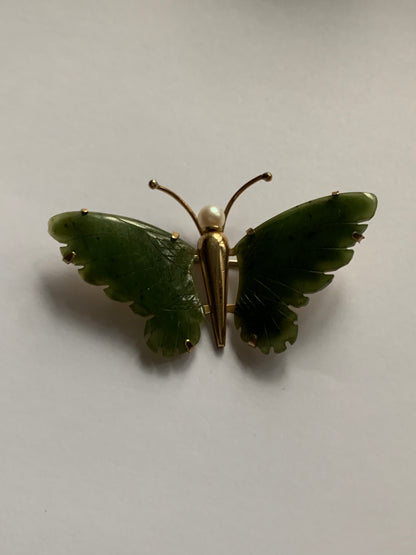 Nephrite jade butterfly brooch
