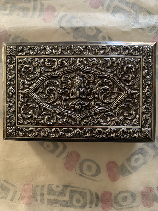 An antique Thai cigar silver box