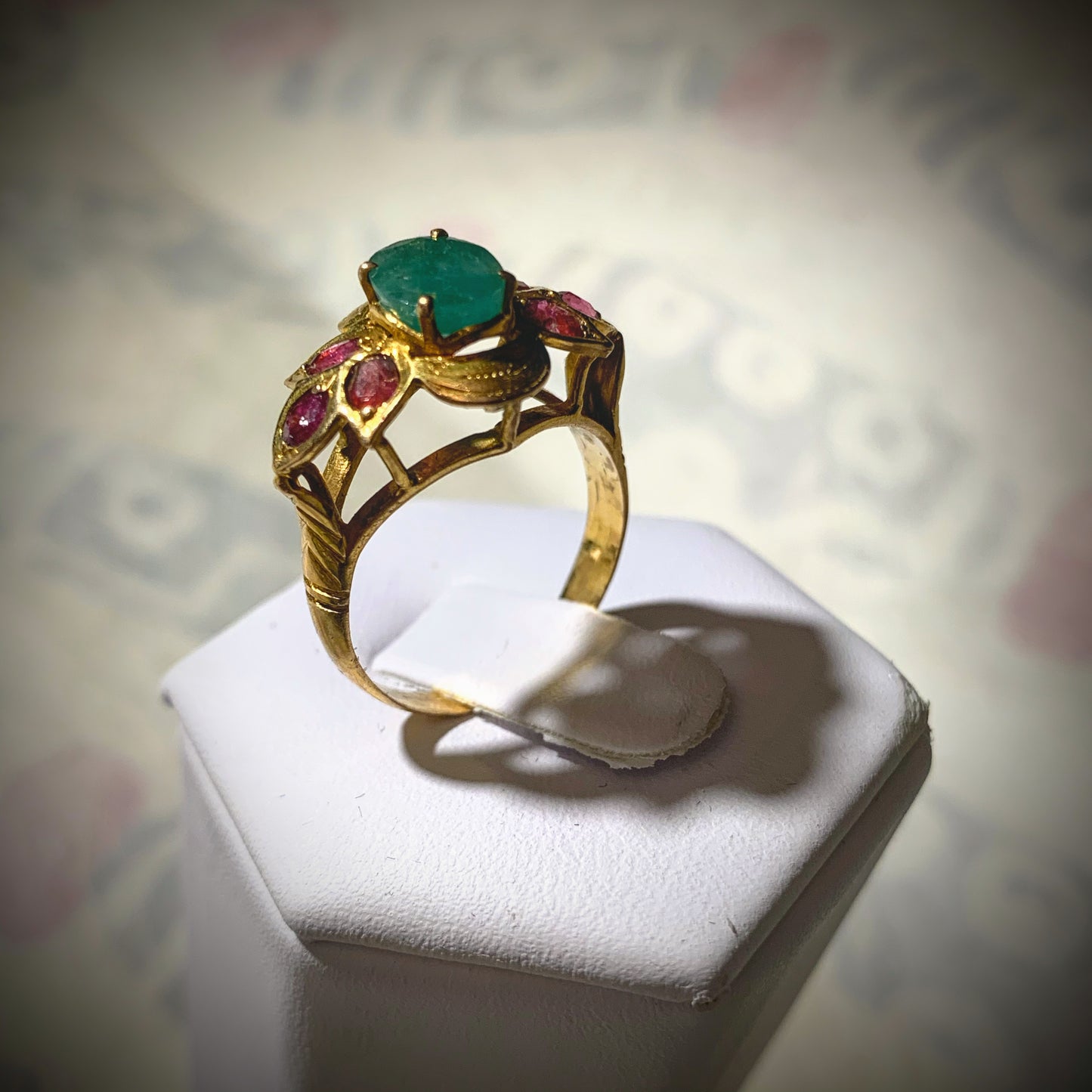 Emerald and ruby ring