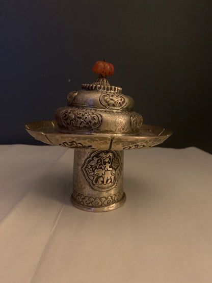 A silver Tibetan cup stand