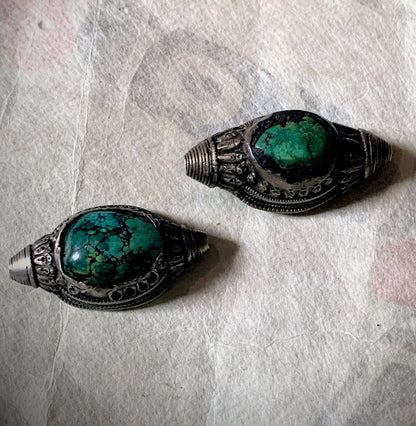 Antique Tibetan turquoise and silver hair beads