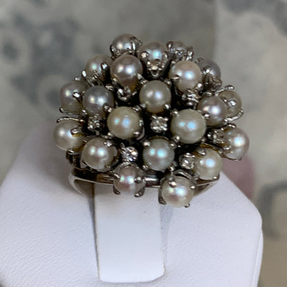 Pearl and diamond ring