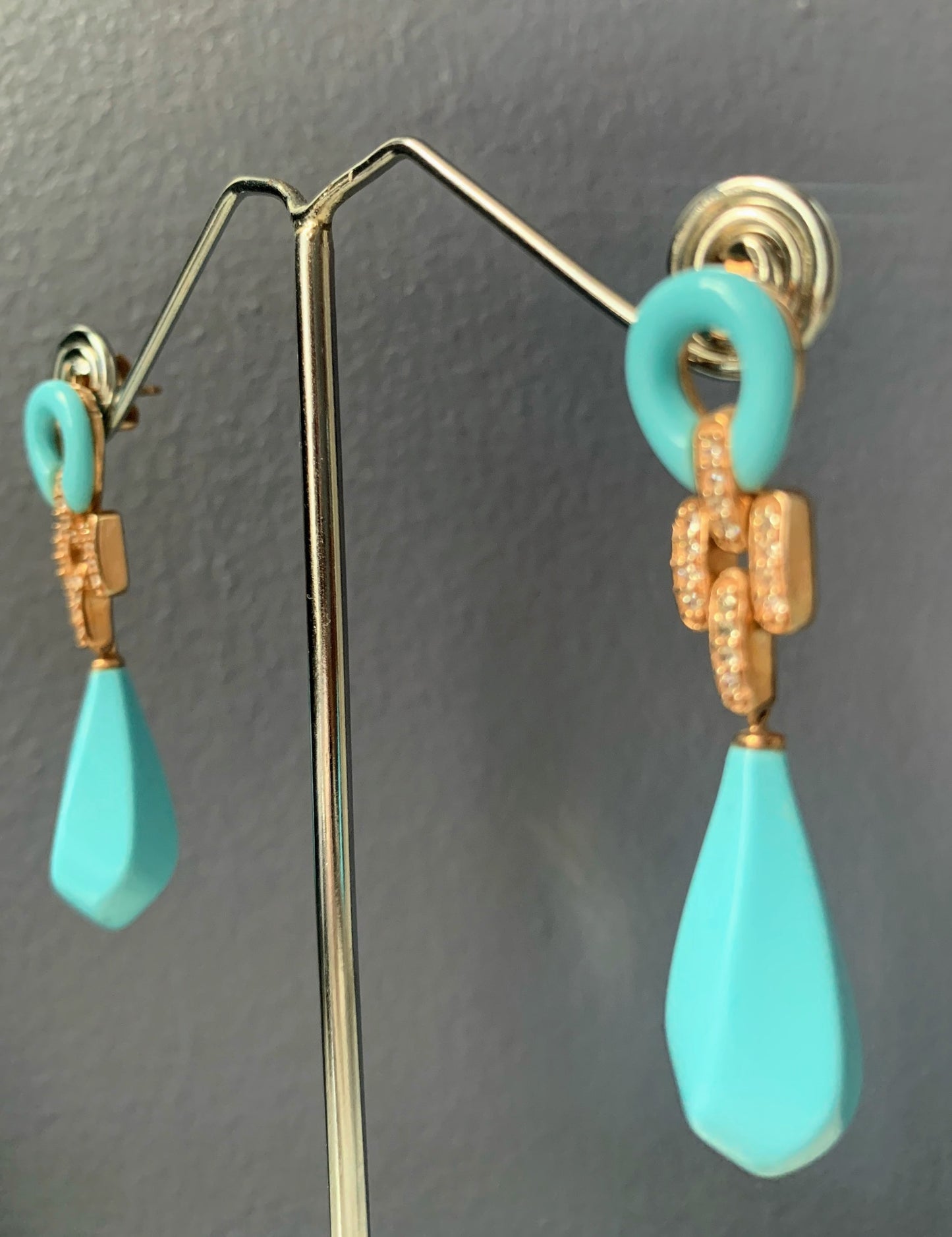 Turquoise gilt silver ear rings