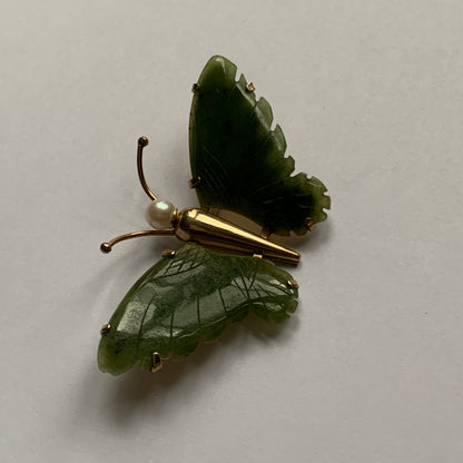 Nephrite jade butterfly brooch