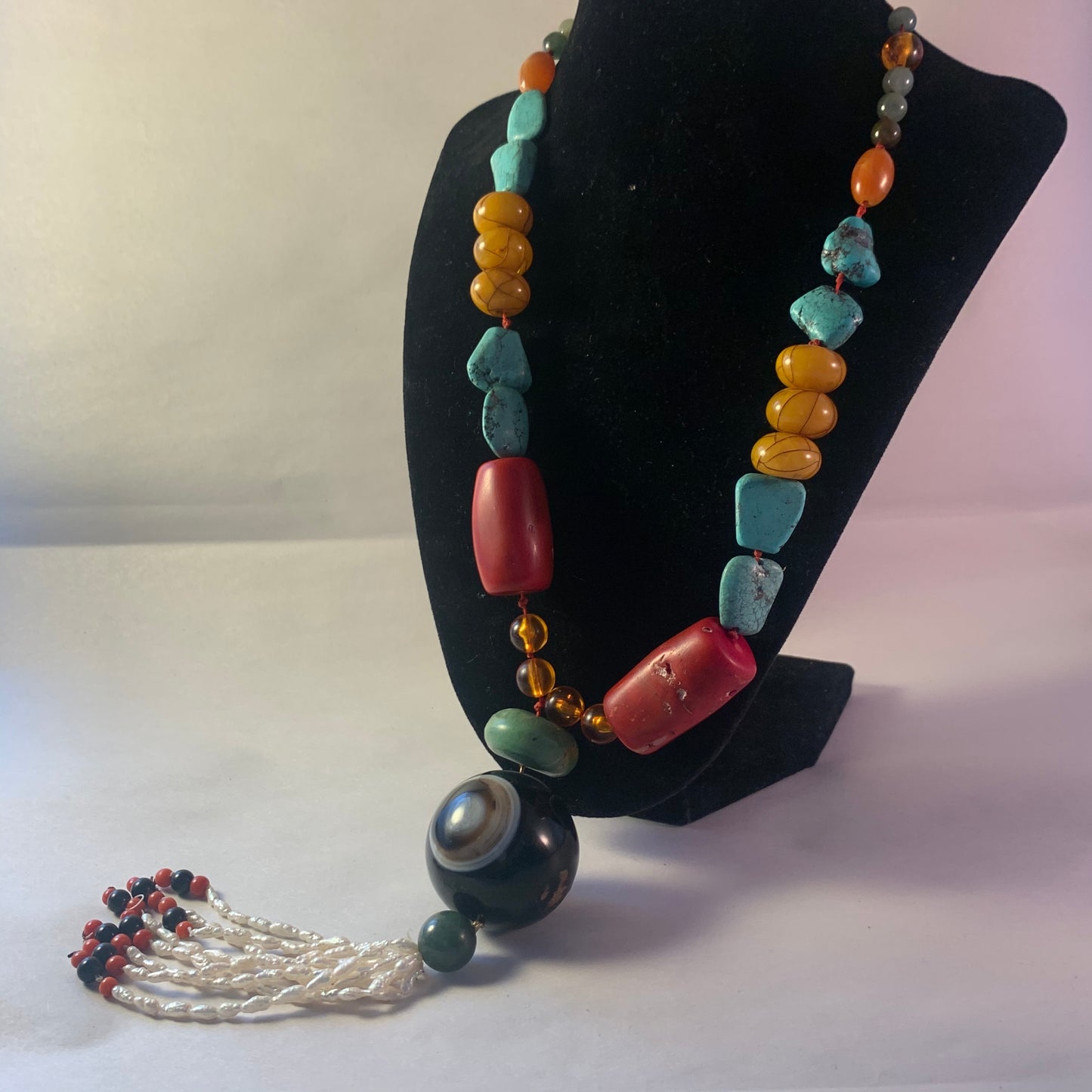 A boho necklace with vintage beads