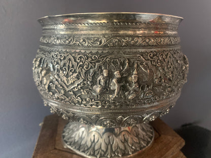 A silver rice bowl