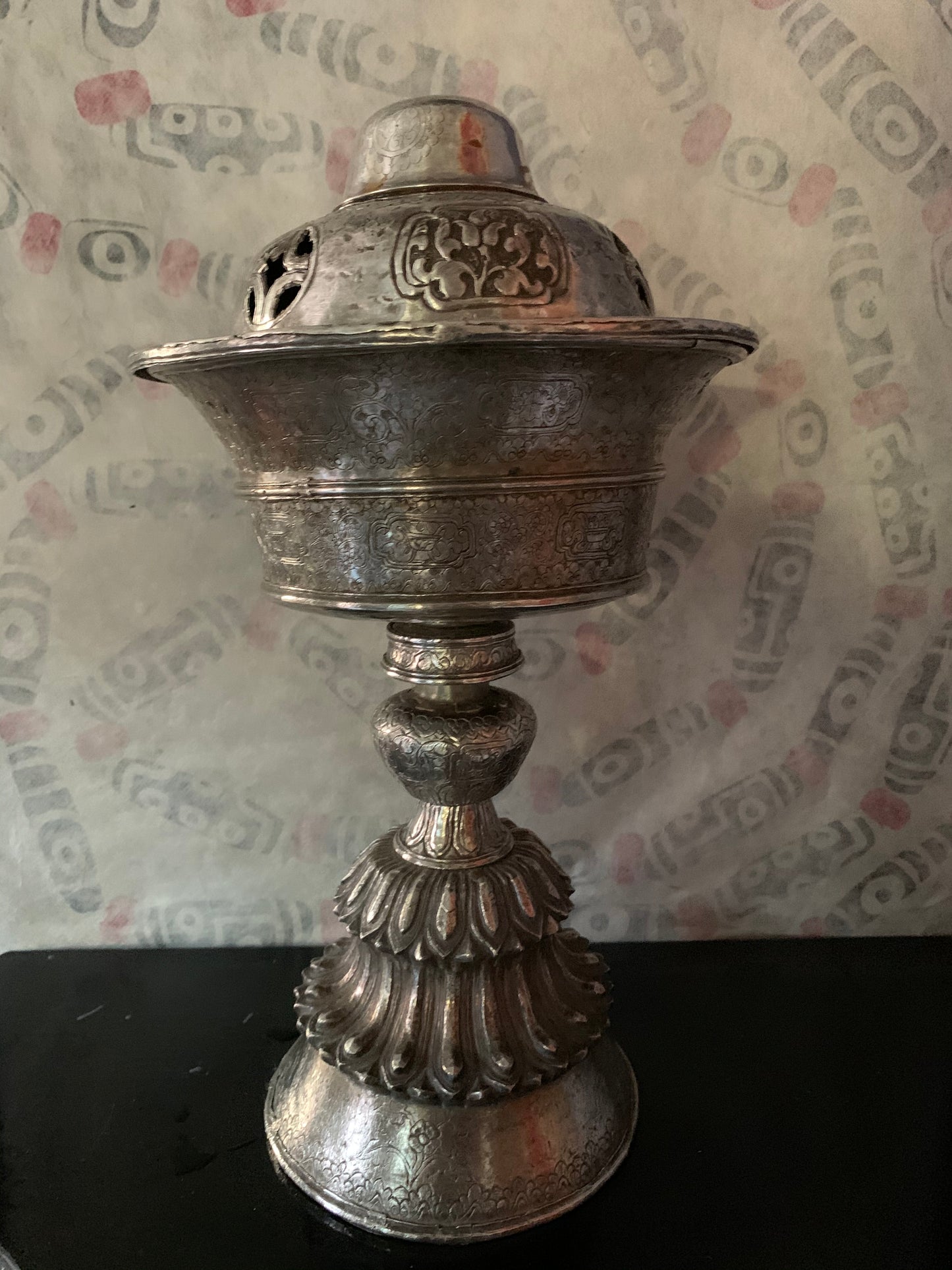 Antique silver Tibetan butter lamp