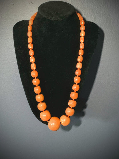 A coral bead necklace