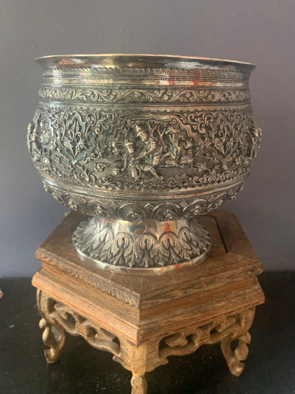 A silver rice bowl
