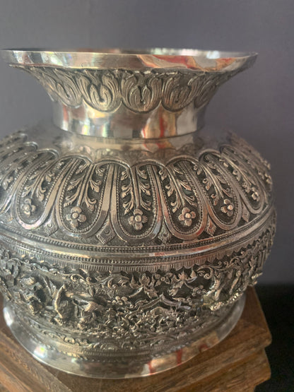 A silver rice bowl